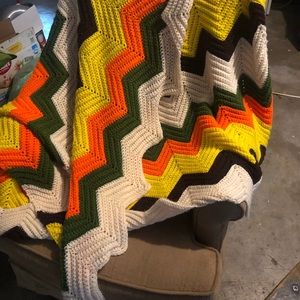Vintage 70s handmade knit blanket extra large.